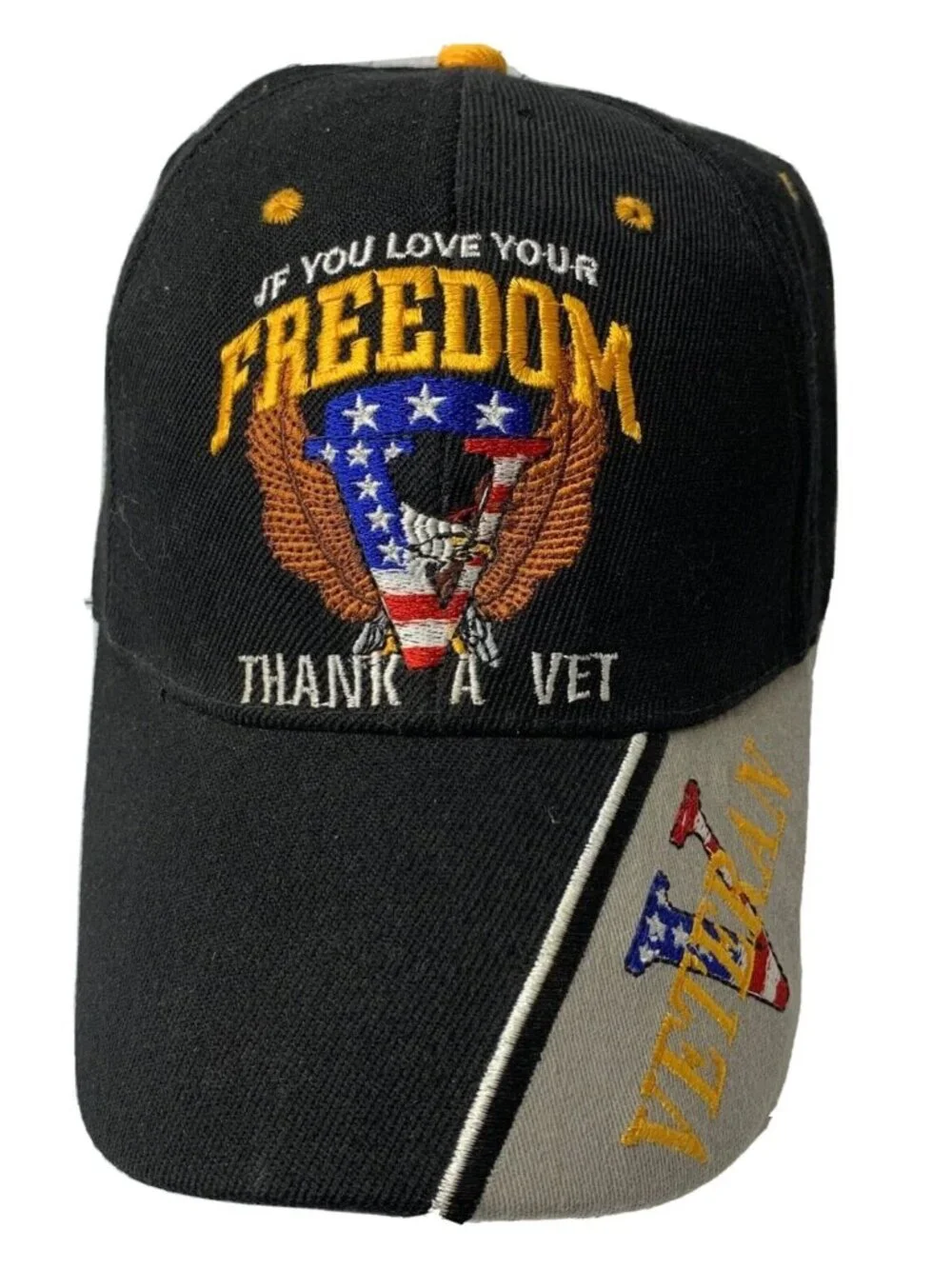 Thank a Vet - Veterans Freedom Black Patriotic Baseball Cap Adjustable